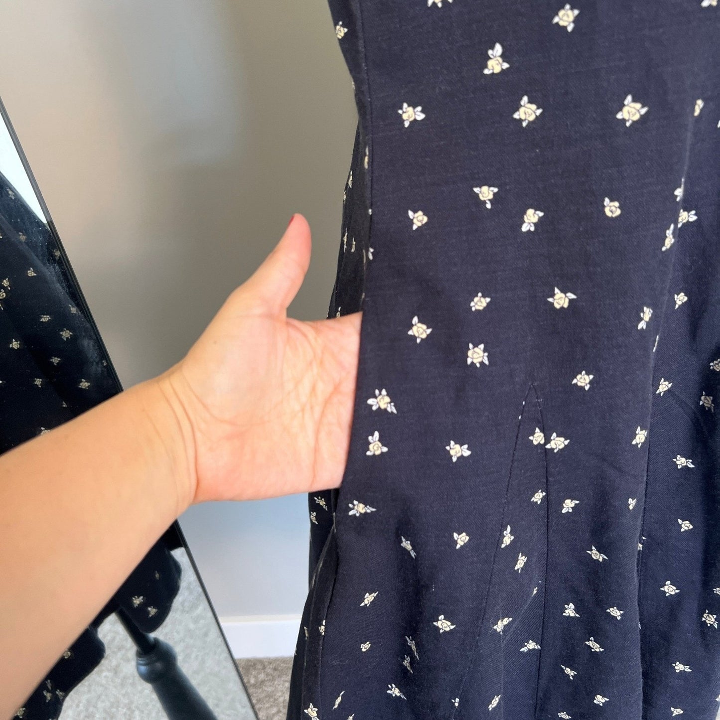 Floral Mini Dress Womens Medium Navy Blue Button Front Casual Universal Thread