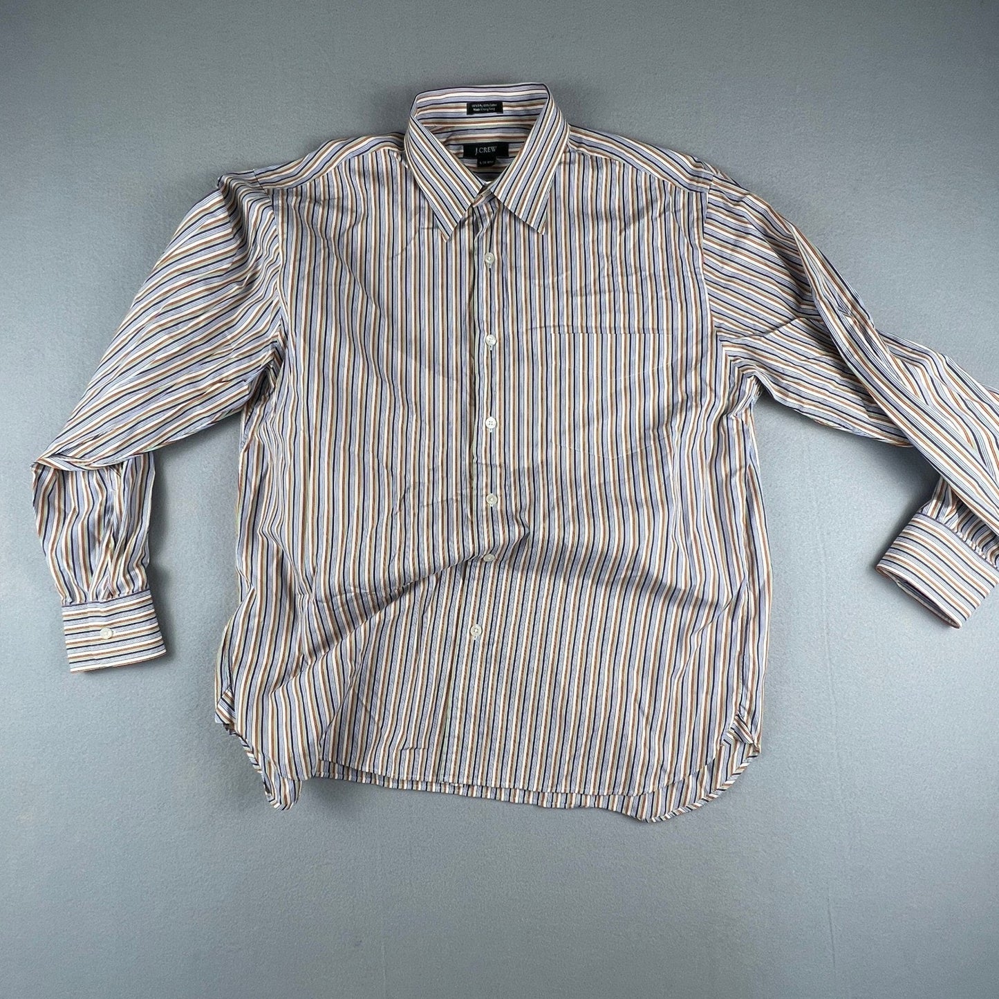 VTG J.Crew Button Down Shirt Mens L Color Stripe 100s 2 Ply Hong Kong Business