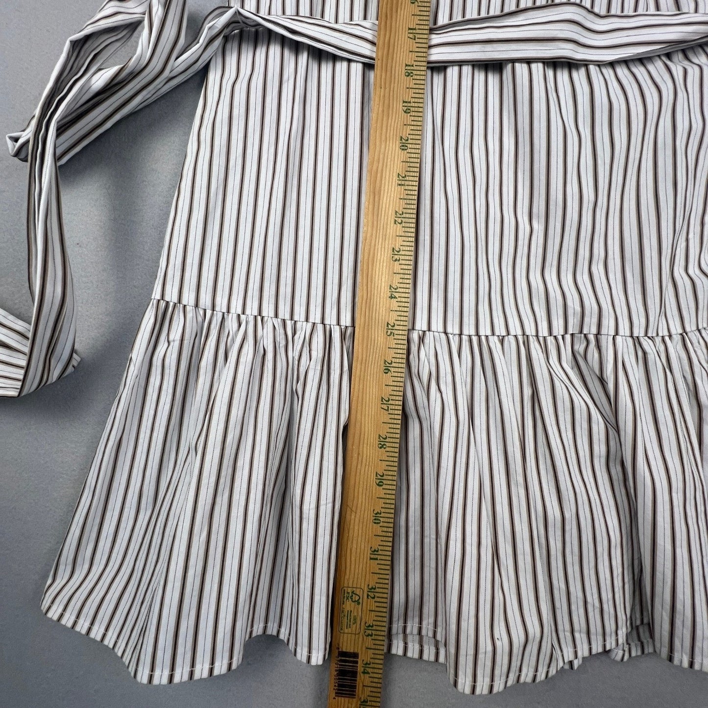 Minkpink Mini Dress Womens XS White Brown Striped Puff Sleeve Tiered Boho Summer