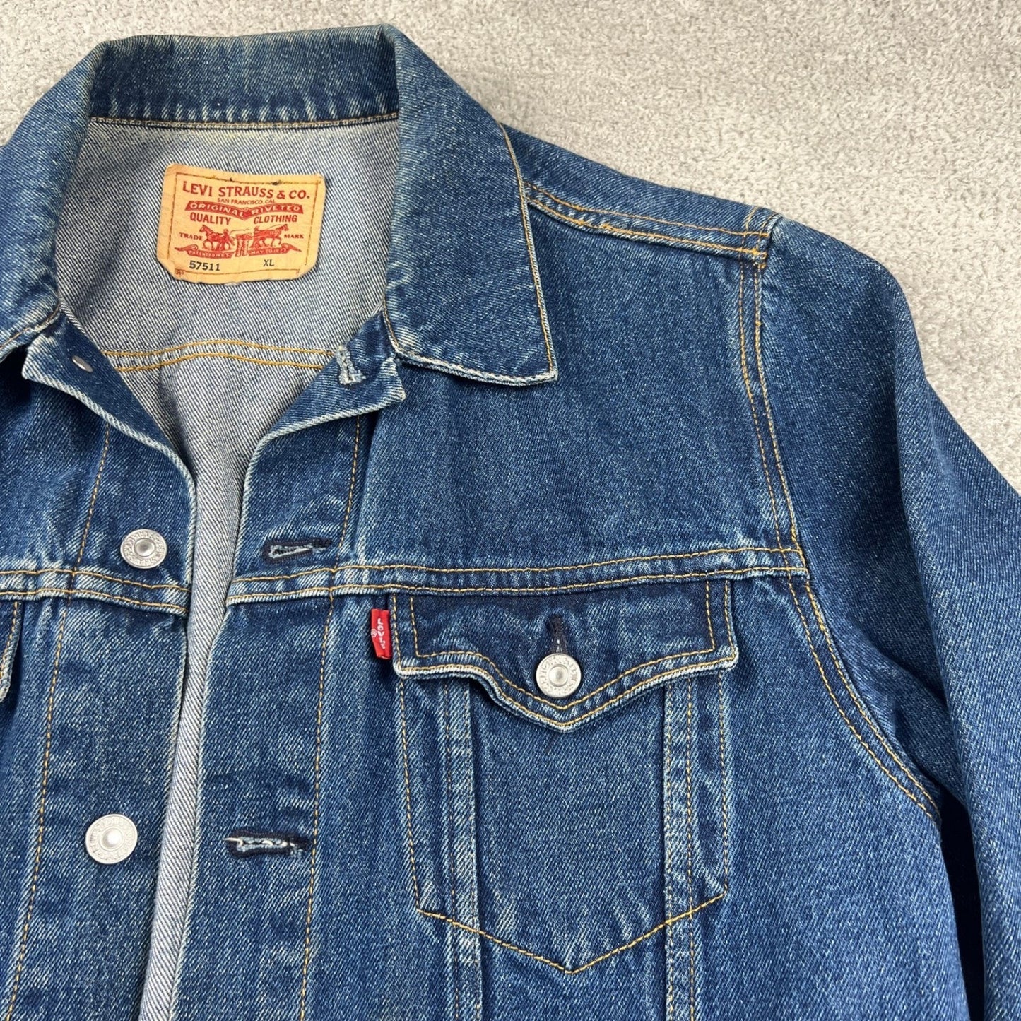 VTG Y2K Levi's 57511 Denim Trucker Jacket Cotton Men's XL Blue Workwear