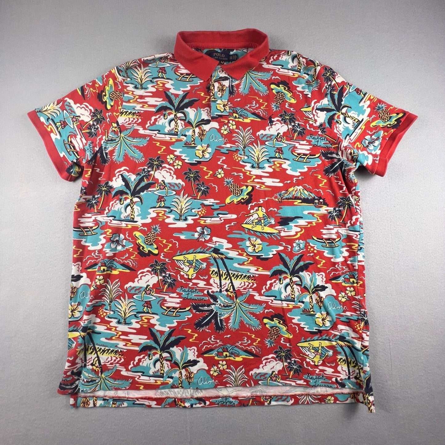 Polo Ralph Lauren Polo Shirt Mens XXL Red Aloha Tropical Hawaiian Classic Fit