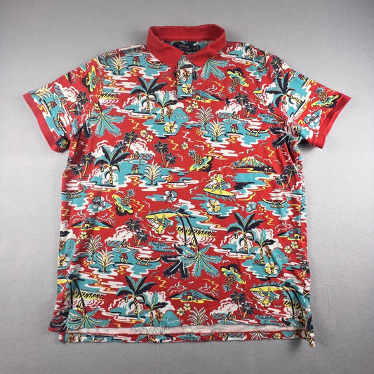 Polo Ralph Lauren Polo Shirt Mens XXL Red Aloha Tropical Hawaiian Classic Fit
