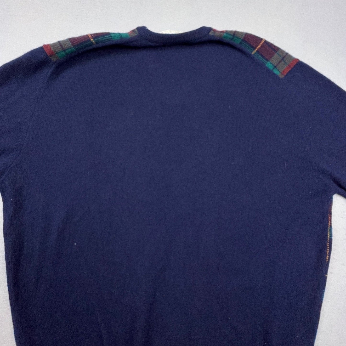 Pringle of Scotland V-Neck Sweater Men 2XL Navy Plaid Lambswool Vintage Scotland
