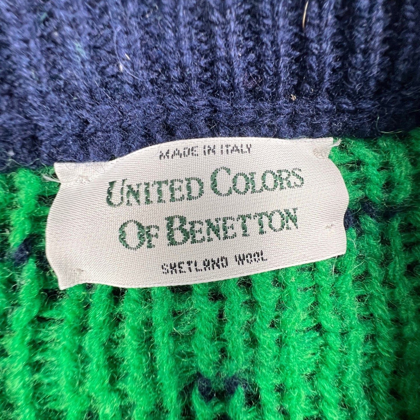 United Colors of Benetton Cardigan Mens L Navy Green Reindeer Shetland Wool