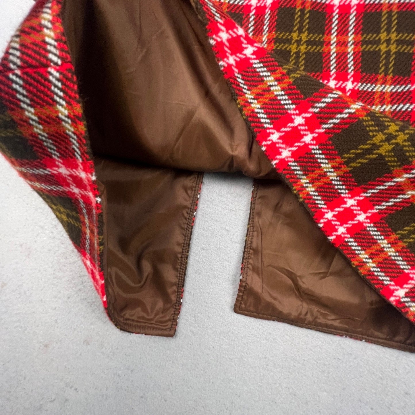 Vintage Plaid Skirt Set Womens Medium Red Brown Vest Mini Skirt Mod Academic