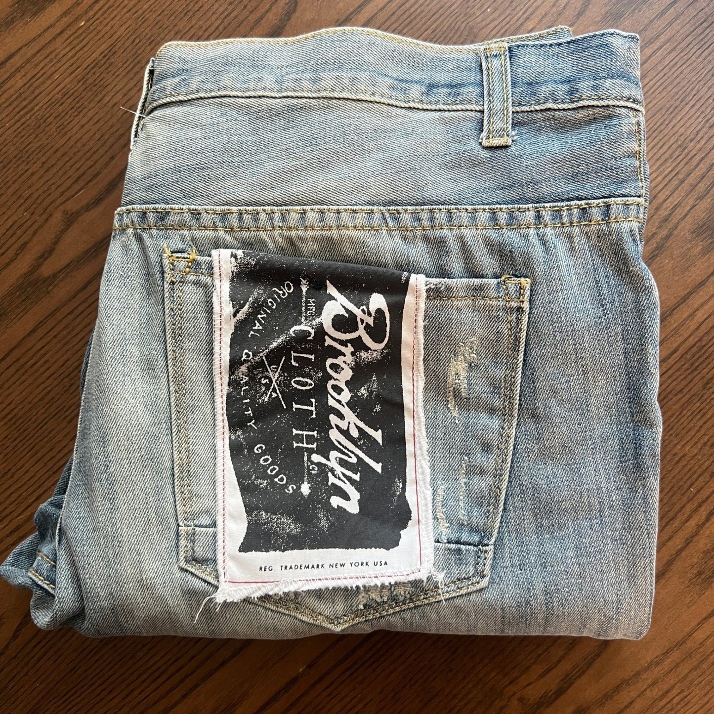 Brooklyn Cloth Jeans Mens 38x30 Light Wash Distressed Slim Fit Denim Punk Emo