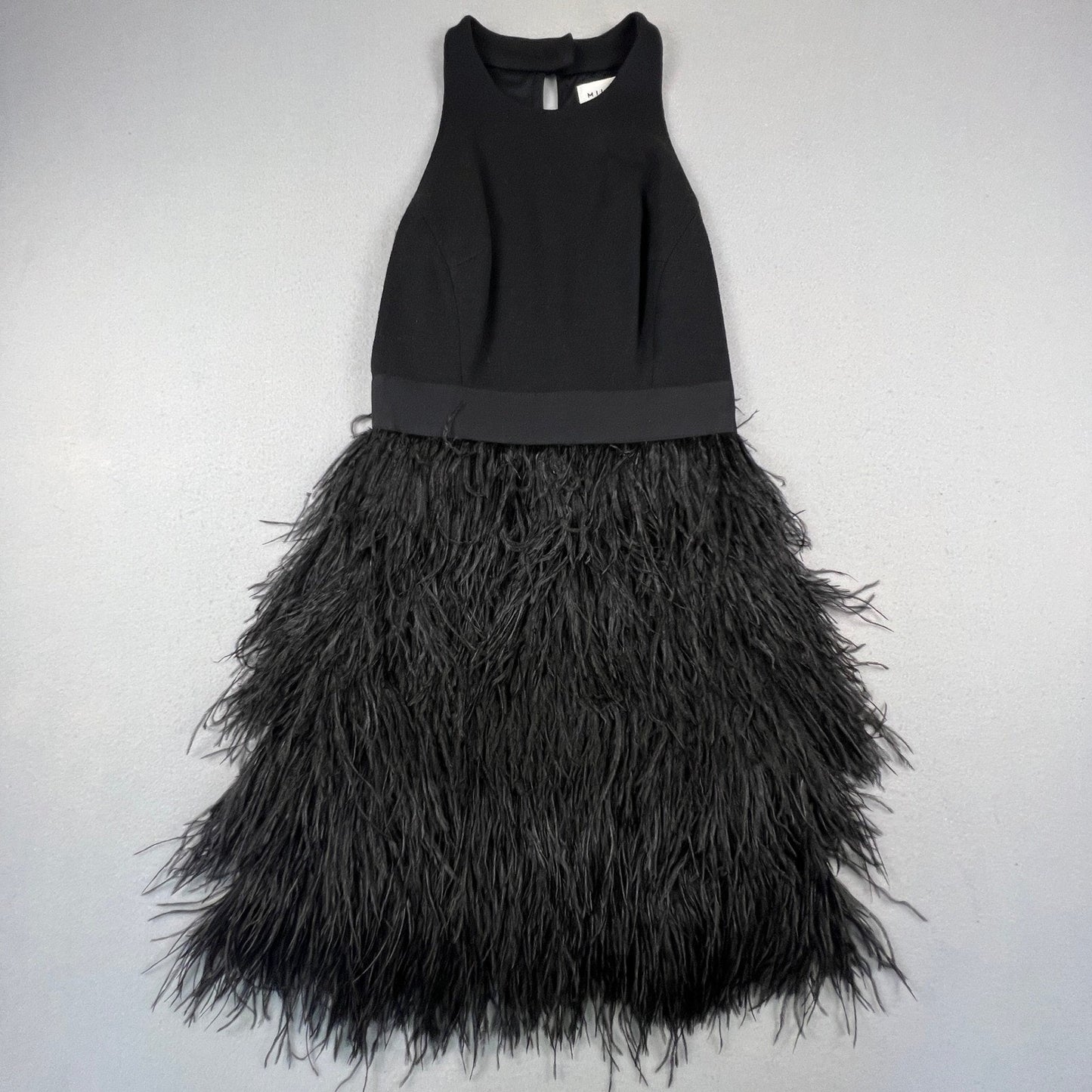 Milly Mini Dress Womens 2 Feather Black Halter Sleeveless Cocktail Party Glam