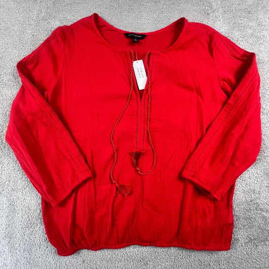 100% Cotton Boho Top Banana Republic Peasant Blouse Womens Medium Red Tassel