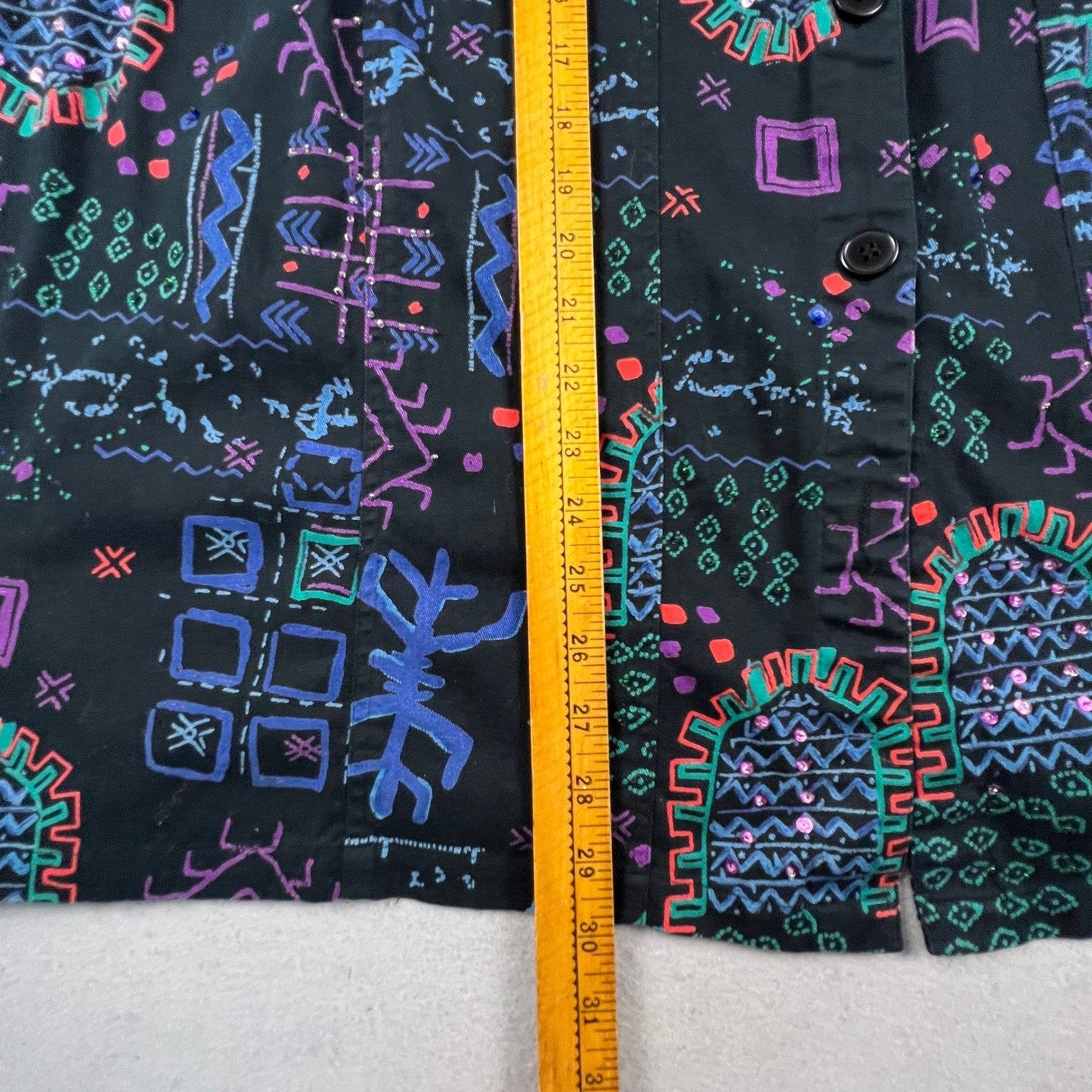 Liz & Me Button Down Shirt Women 3X Black Geometric Tribal Sequin Cotton Top