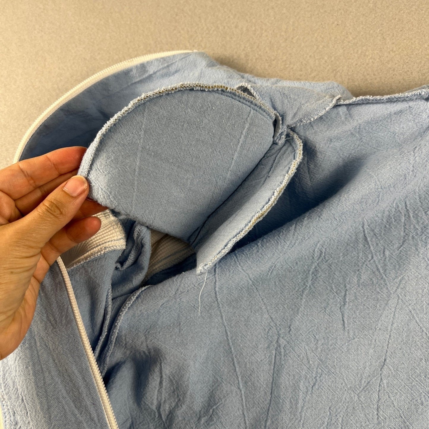 VTG Highlights Zip Up Shirt Womens Large Blue White Ribbed Panel Shoulder Pads
