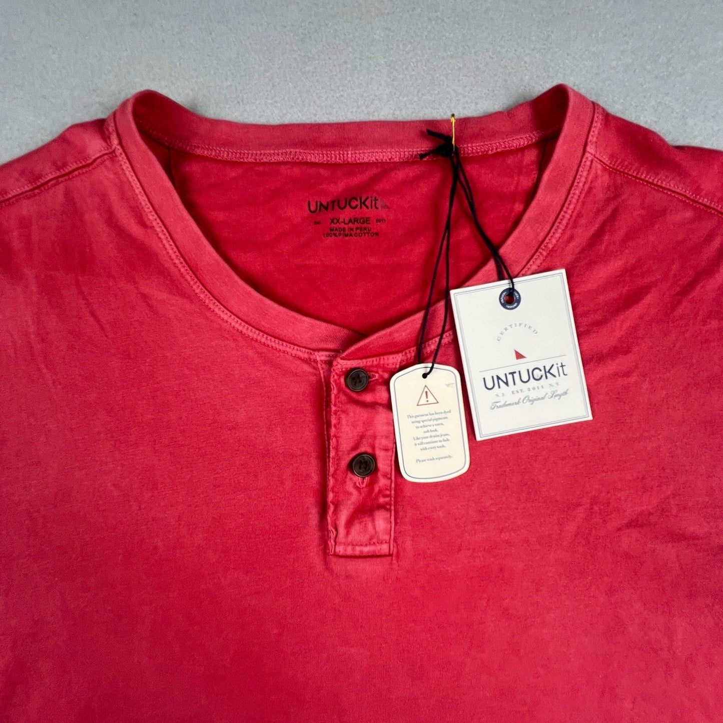 NWT UNTUCKit Henley Shirt Mens XXL Red Baxter Garment Dyed Pima Cotton Casual