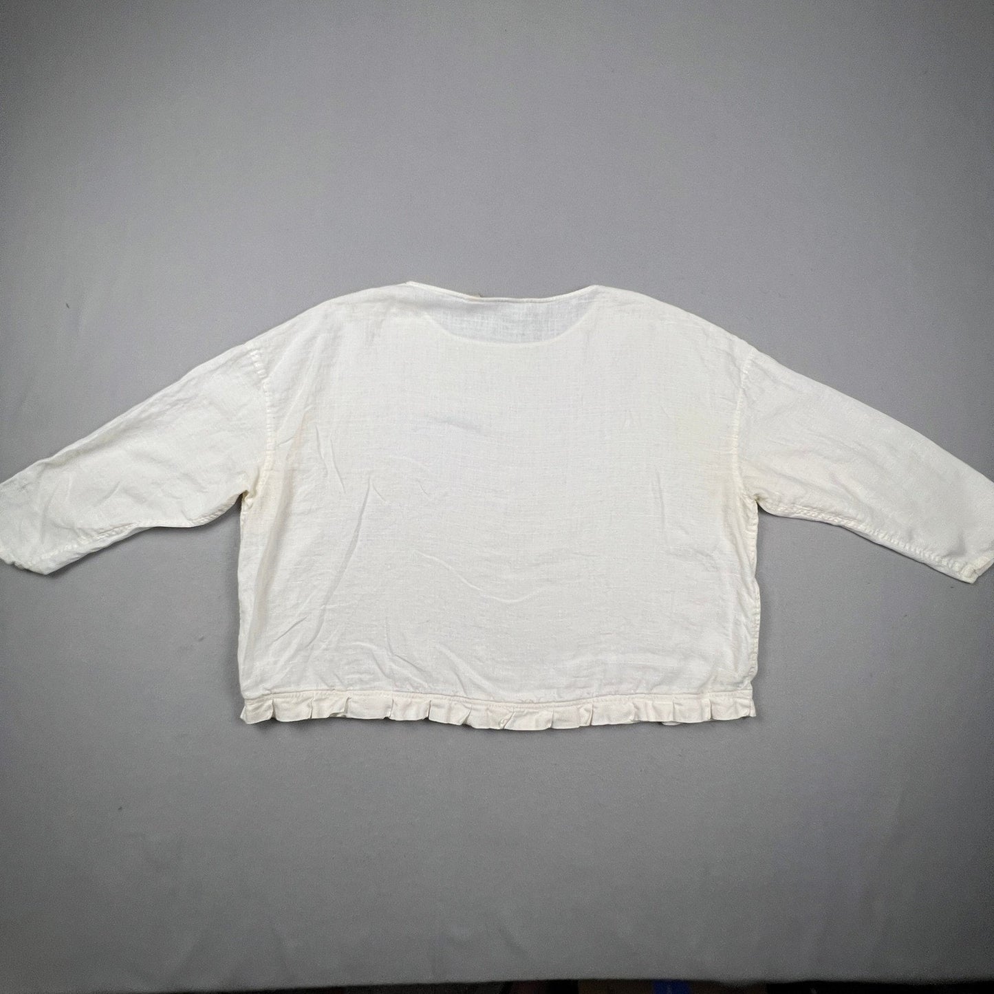 J. Jill Linen Blouse Women XL White Ruffle Hem 3/4 Sleeve Casual Relaxed Boho