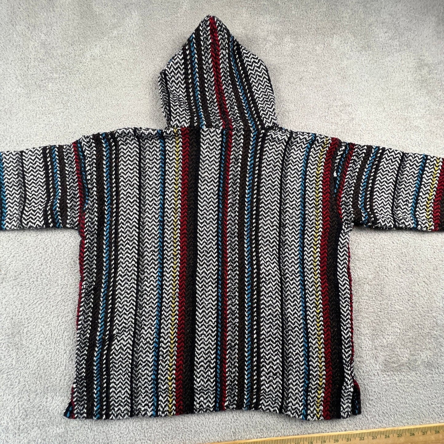 Baja Joe Hoodie Mens Small Striped Mexican Drug Rug Boho Surfer Pullover
