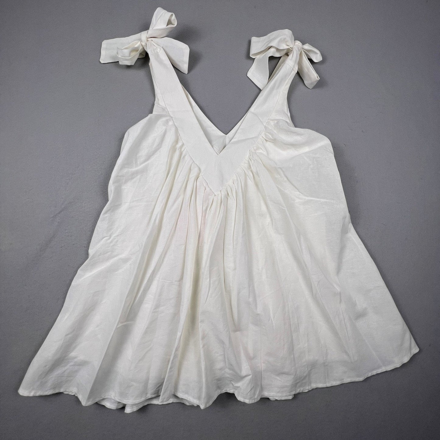 NWT Showpo Mini Dress Womens 6 White Tie Shoulder Cotton Babydoll Summer Boho