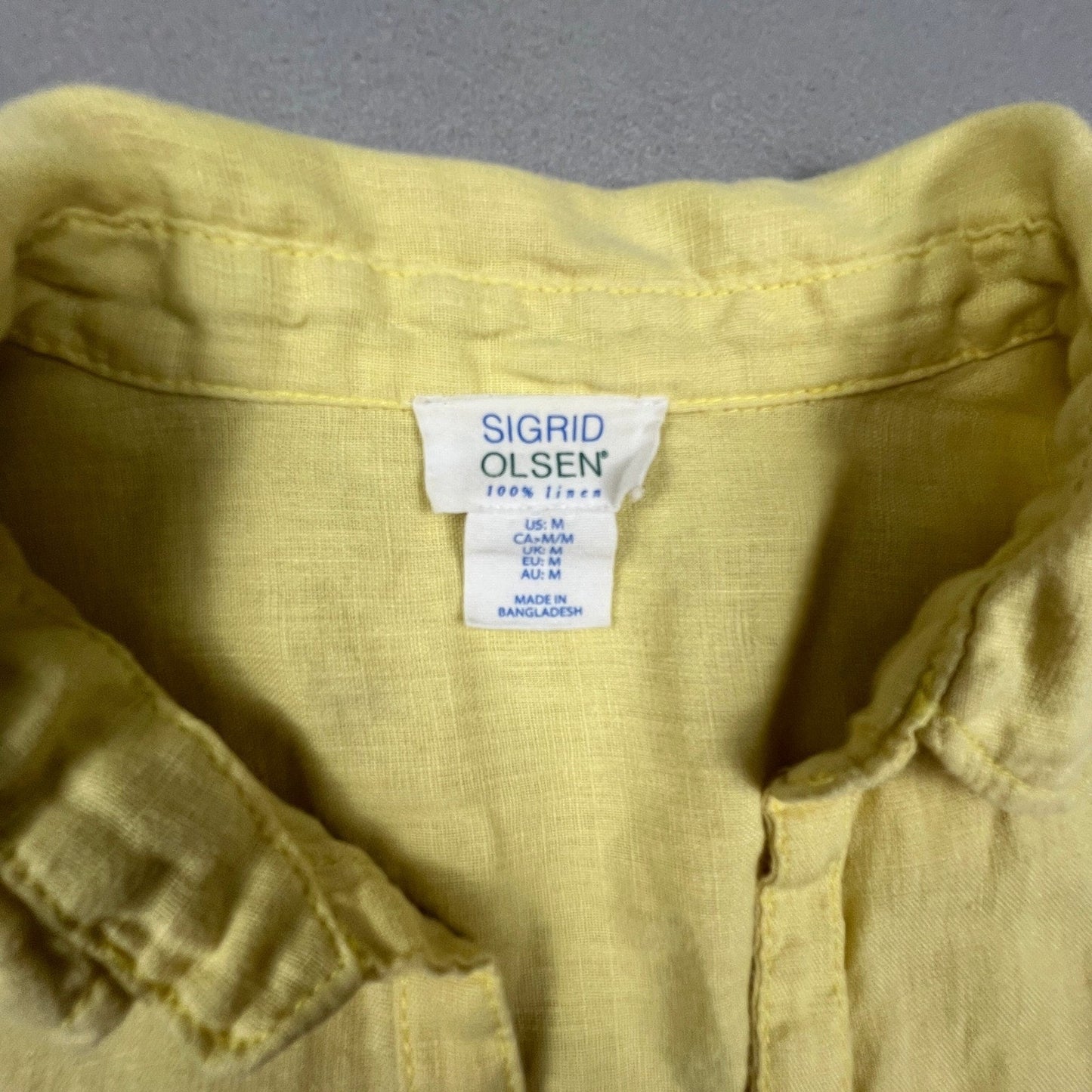 Sigrid Olsen Linen Button Down Shirt Women Medium Yellow Roll Tab Coastal Summer