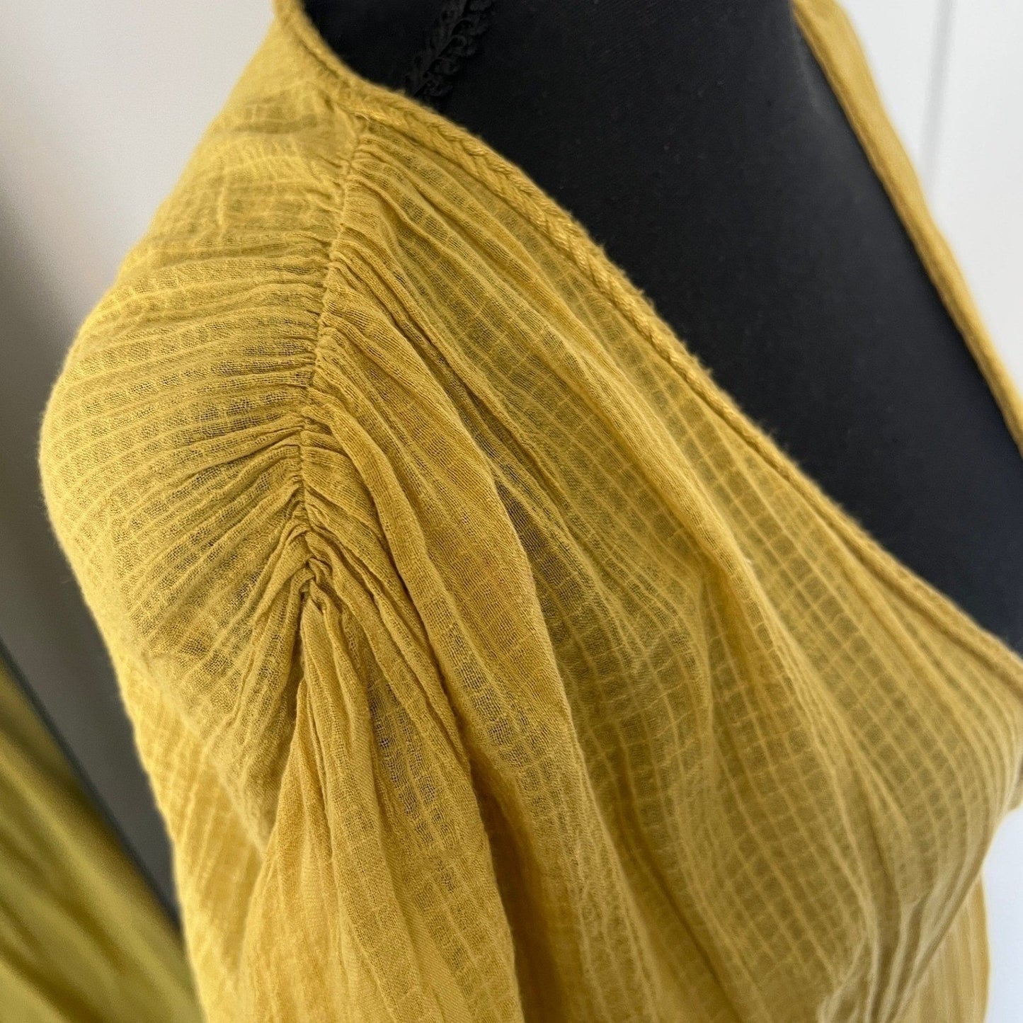 Zara Maxi Dress Womens M Yellow V-Neck Textured Tassel Boho Beach Kaftan