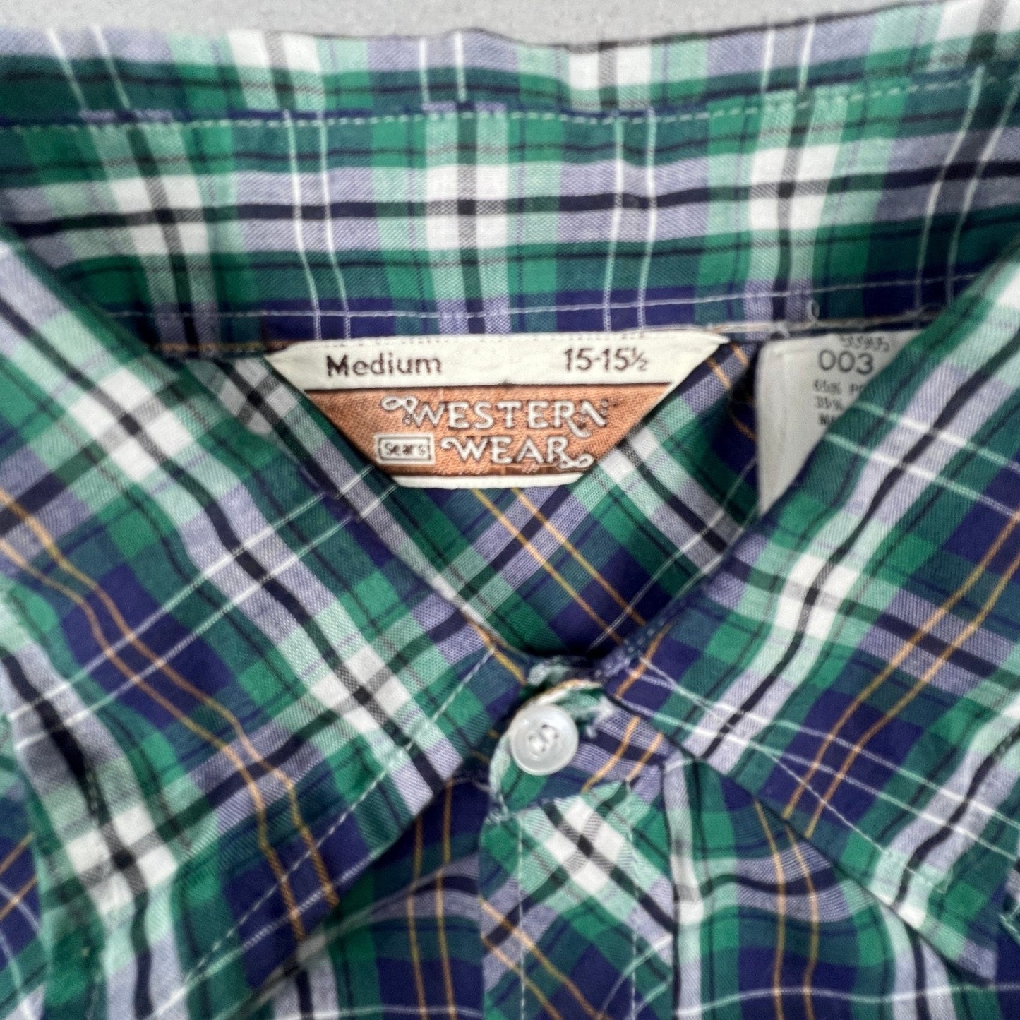 Sears Western Wear Pearl Snap Shirt Mens Medium Green Plaid Vintage Cowboy Yoke