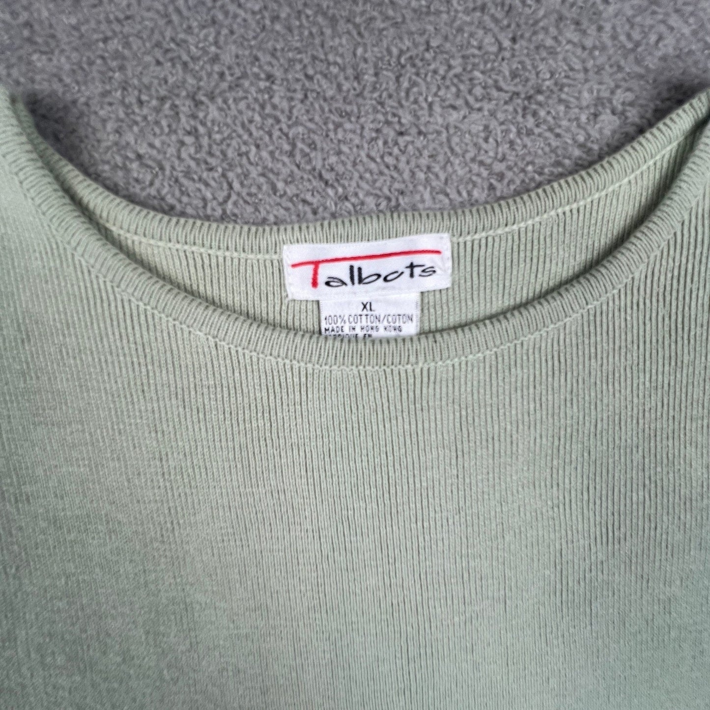 Talbots Sweater Vest Womens XL Green 100% Cotton Ribbed Knit Minimalist Classic
