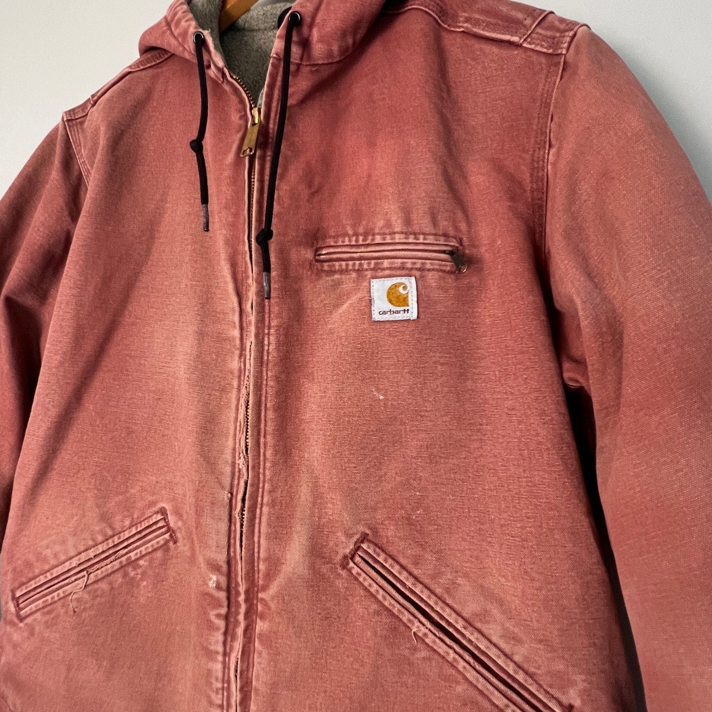Carhartt WJ141 Sierra Jacket Women XL Rose Pink Sherpa Lined Hooded Work Coat