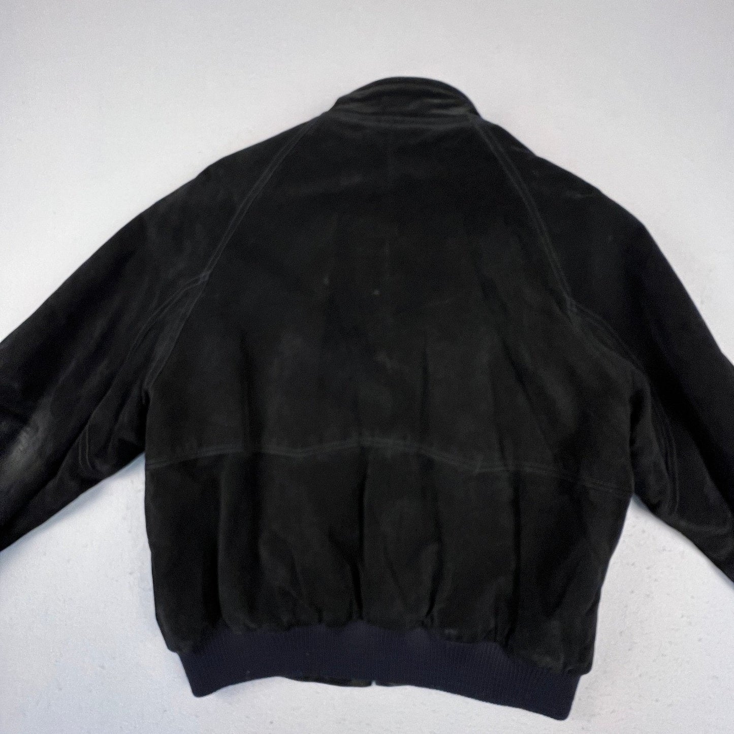 Field & Stream Leather Bomber Jacket Mens Large Black Suede Plaid Lined Outdoor