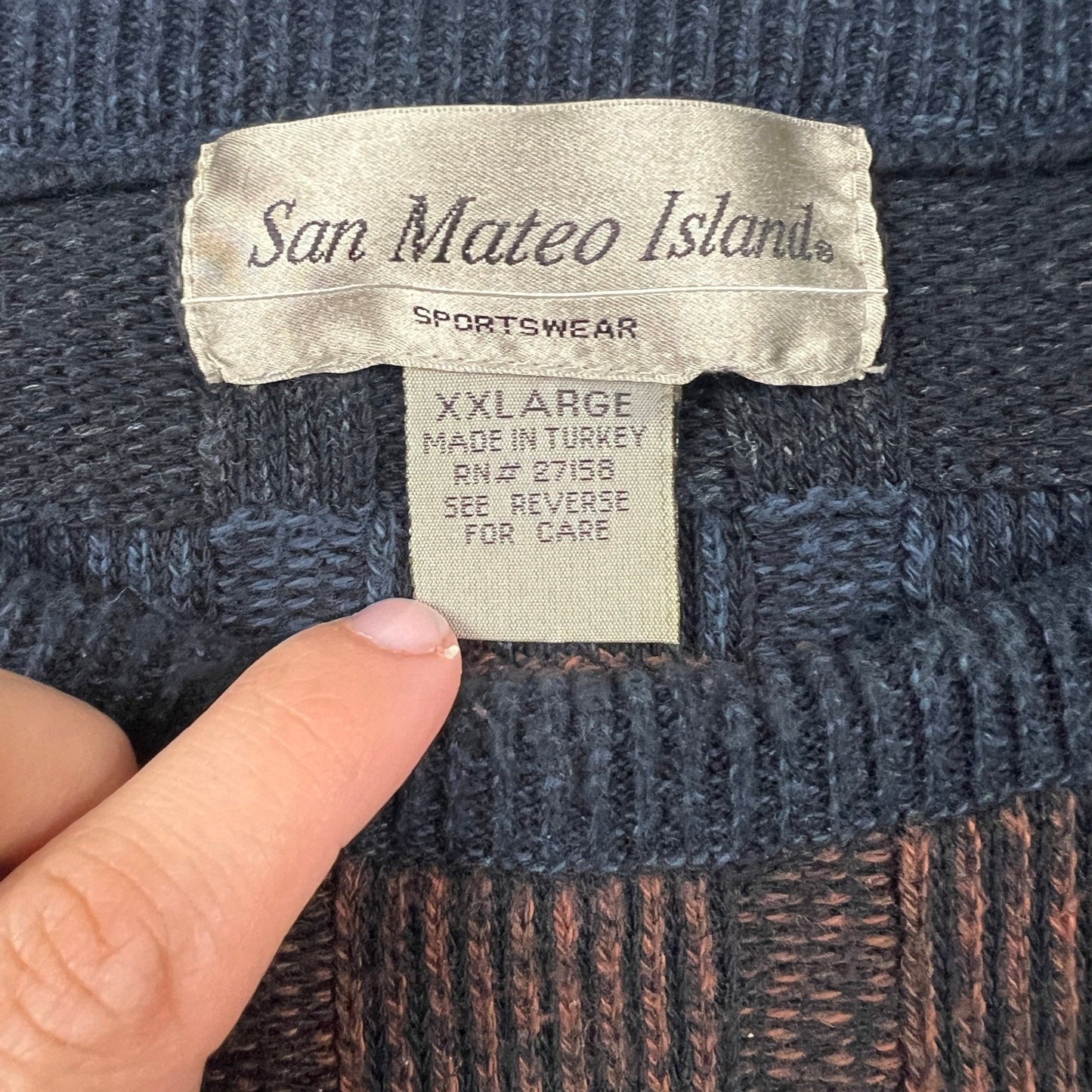 VTG San Mateo Island Sweater Mens XXL Geometric Knit 90s Coogi Style Retro