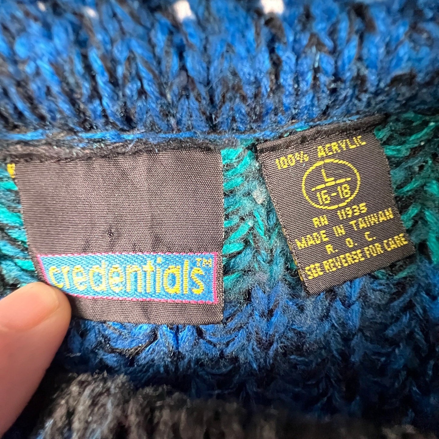 Credentials Striped Sweater Womens Large Blue Teal Black Vintage Knit Retro 90s