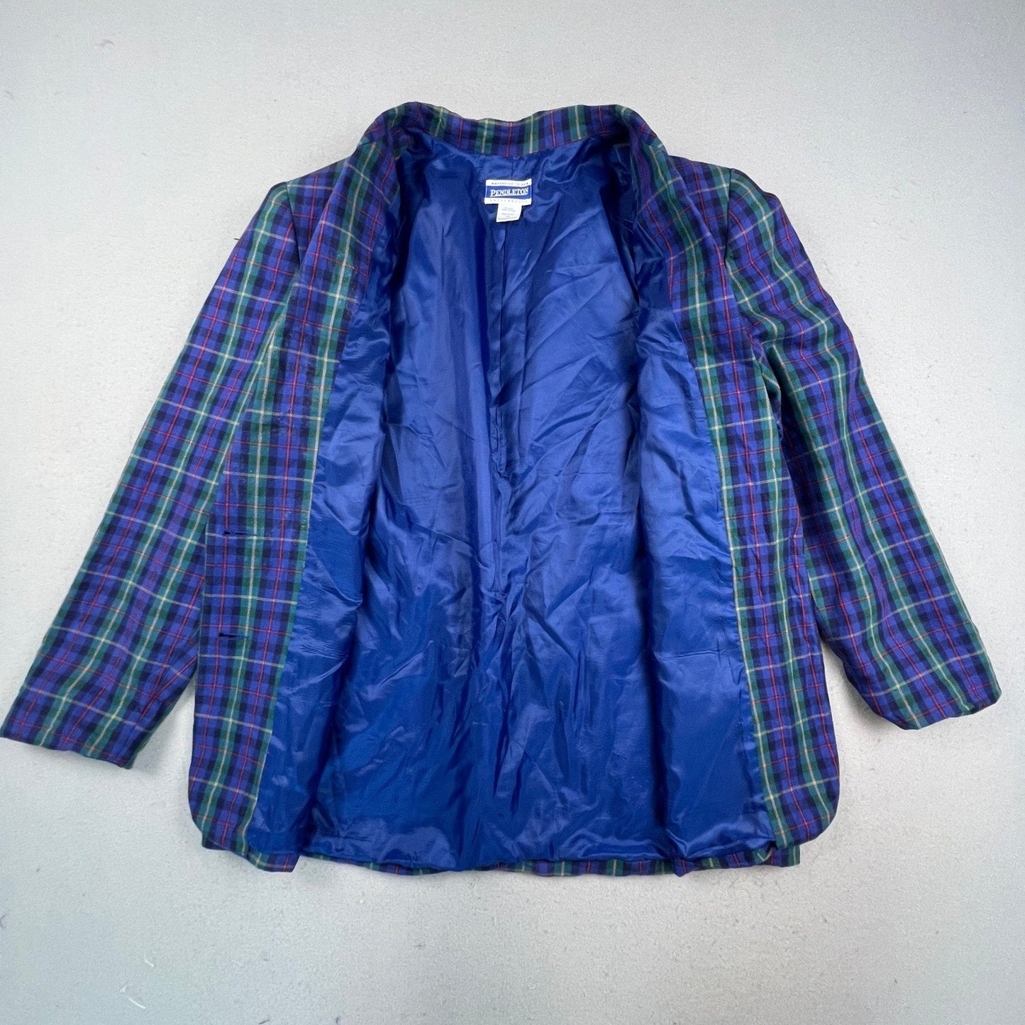 Pendleton Blazer Womens 16 Blue Plaid Cotton Gold Button Knockabouts Preppy USA