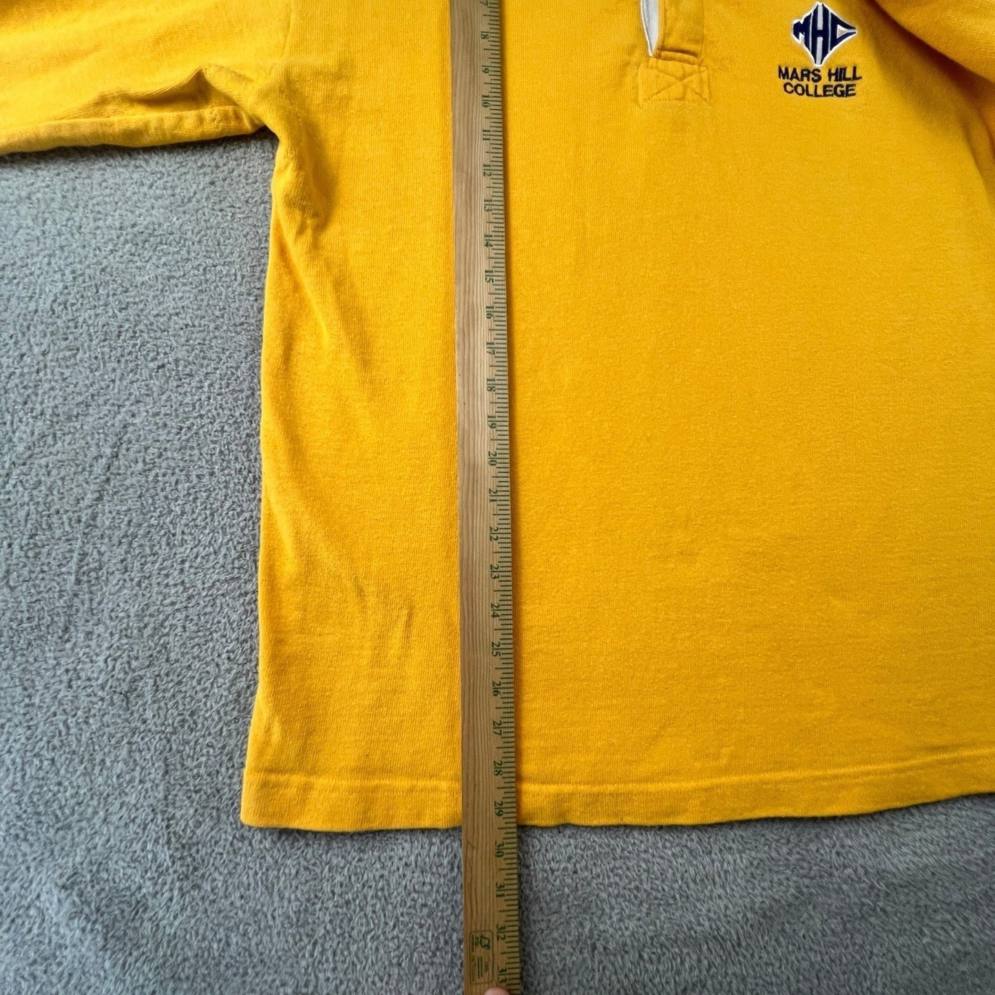 VTG Barbarian Rugby Wear Mars Hill College Shirt Mens XL Yellow Long Sleeve Polo