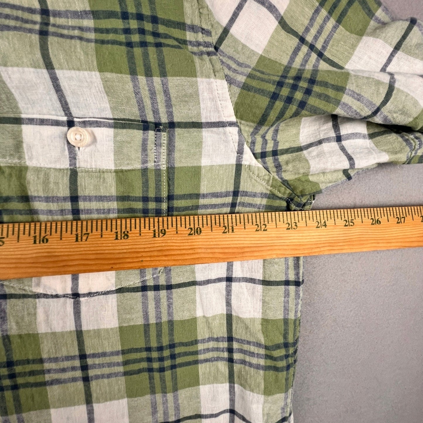 Weatherproof Vintage Plaid Shirt Mens XL Green Linen Blend Short Sleeve Casual