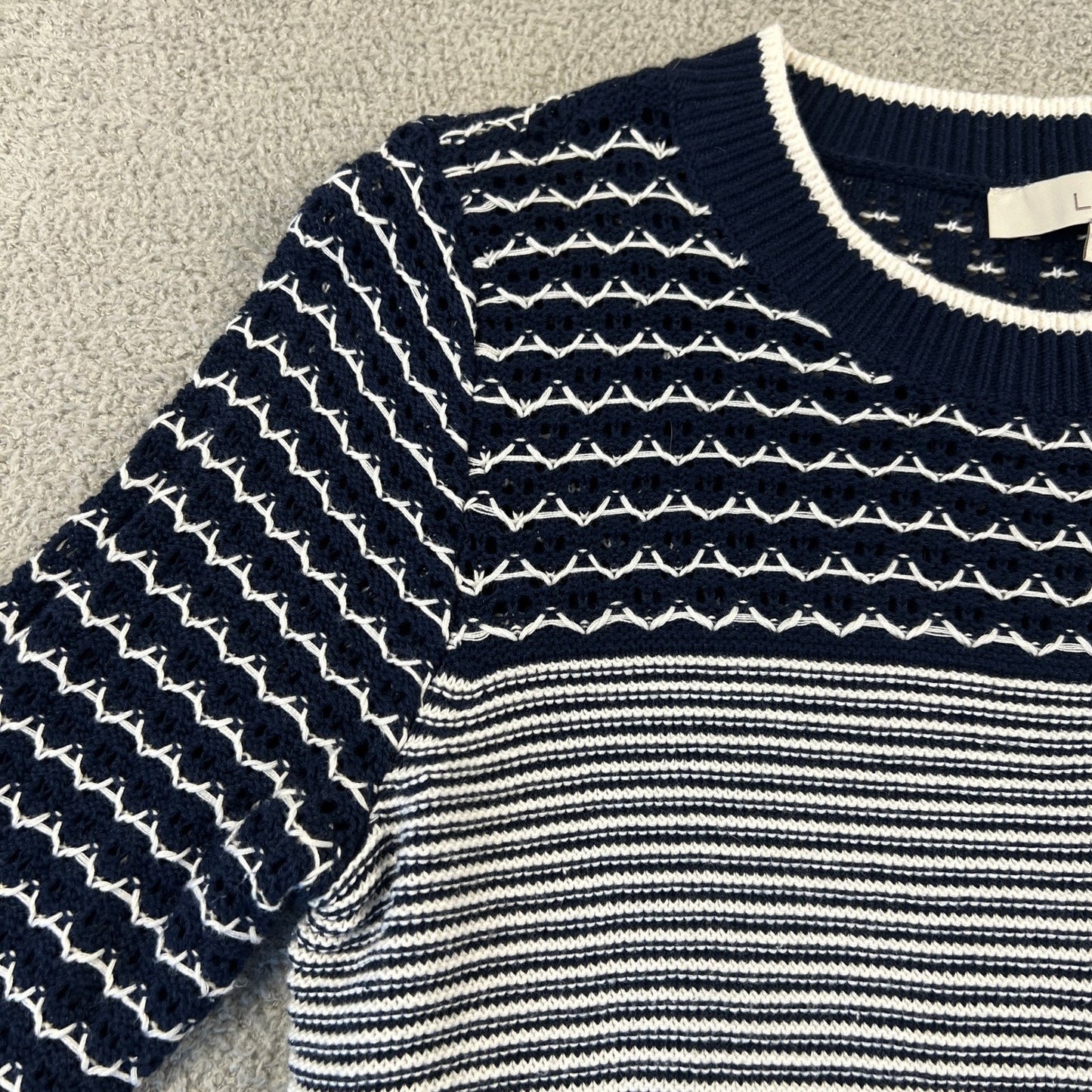 Knit Cotton Crewneck Sweater XS Sailor Chic Striped Nautical Costal Preppy