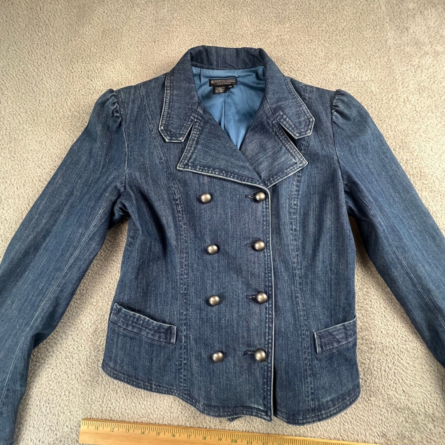 Vintage Denim Military Jacket NapoleonJacket Size 10 Double Breasted Y2K