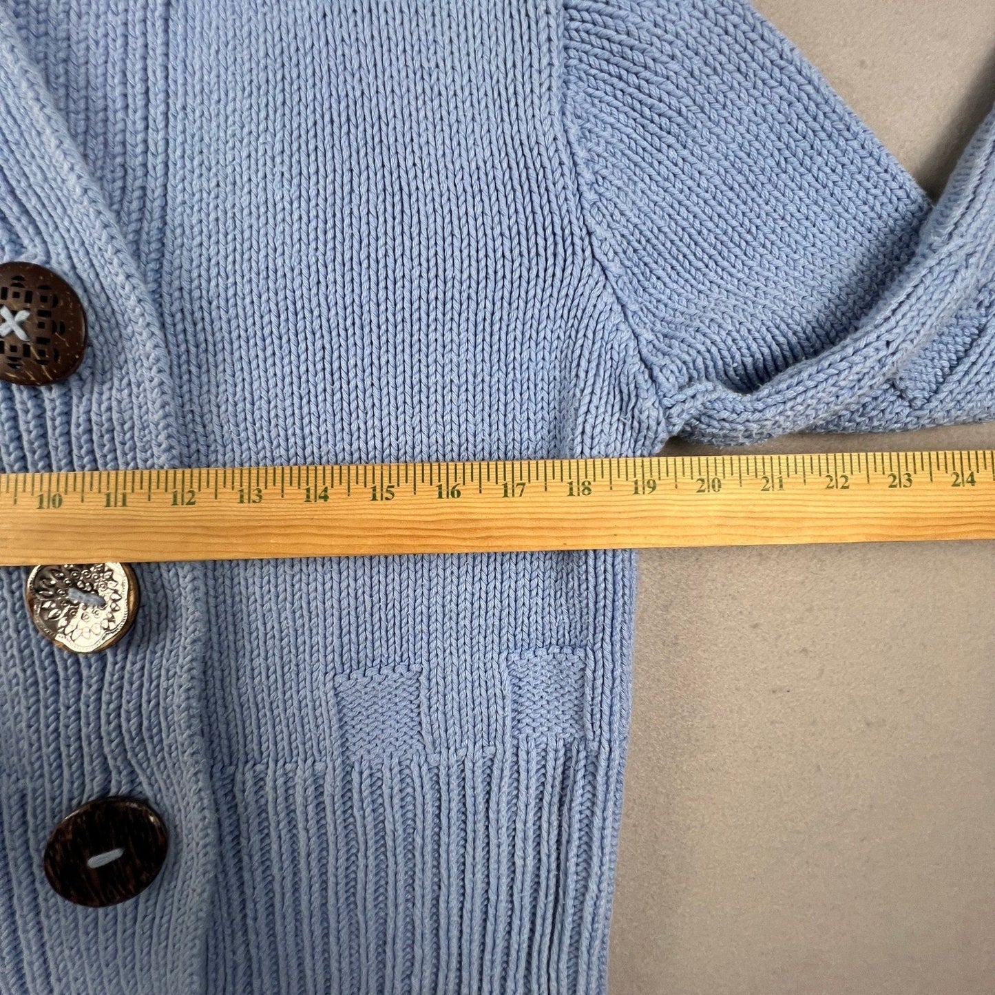 Pure Handknit Cardigan Sweater M/L Blue Cotton Button Up Coastal Grandmacore