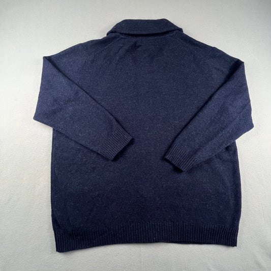 Psycho Bunny Cardigan Sweater Mens 2XL Navy Blue Wool Logo Shawl Preppy Academia