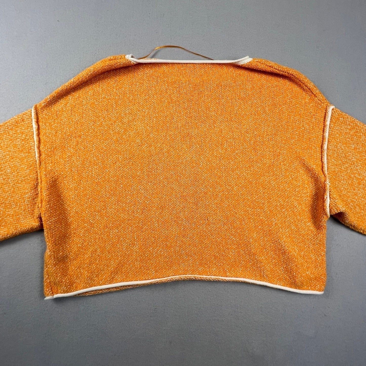 Free People Sweater Womens Medium Orange Bardot Boxy Wide Sleeve Boho Knit Top