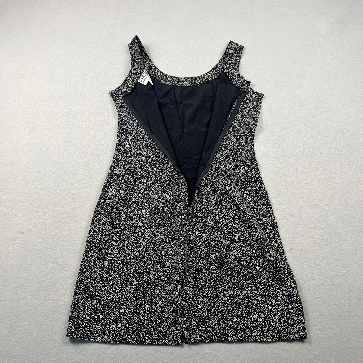 VTG 90s Rampage Mini Dress Womens 11 Black White Paisley Scroll Sleeveless