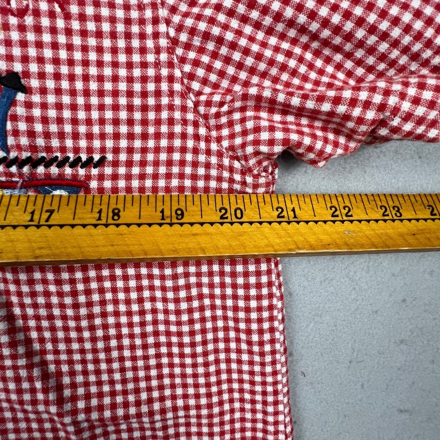 Bobbie Brooks Nautical Embroidery Shirt Women L Red Gingham Denim Coastal Granny