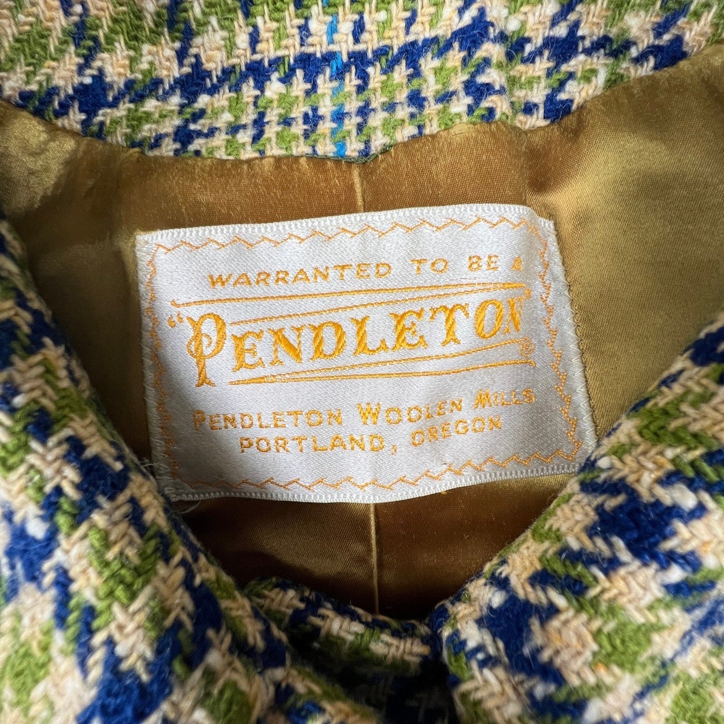 Pendleton Wool Overcoat Womens L Multi Houndstooth Vintage Long Trench Coat