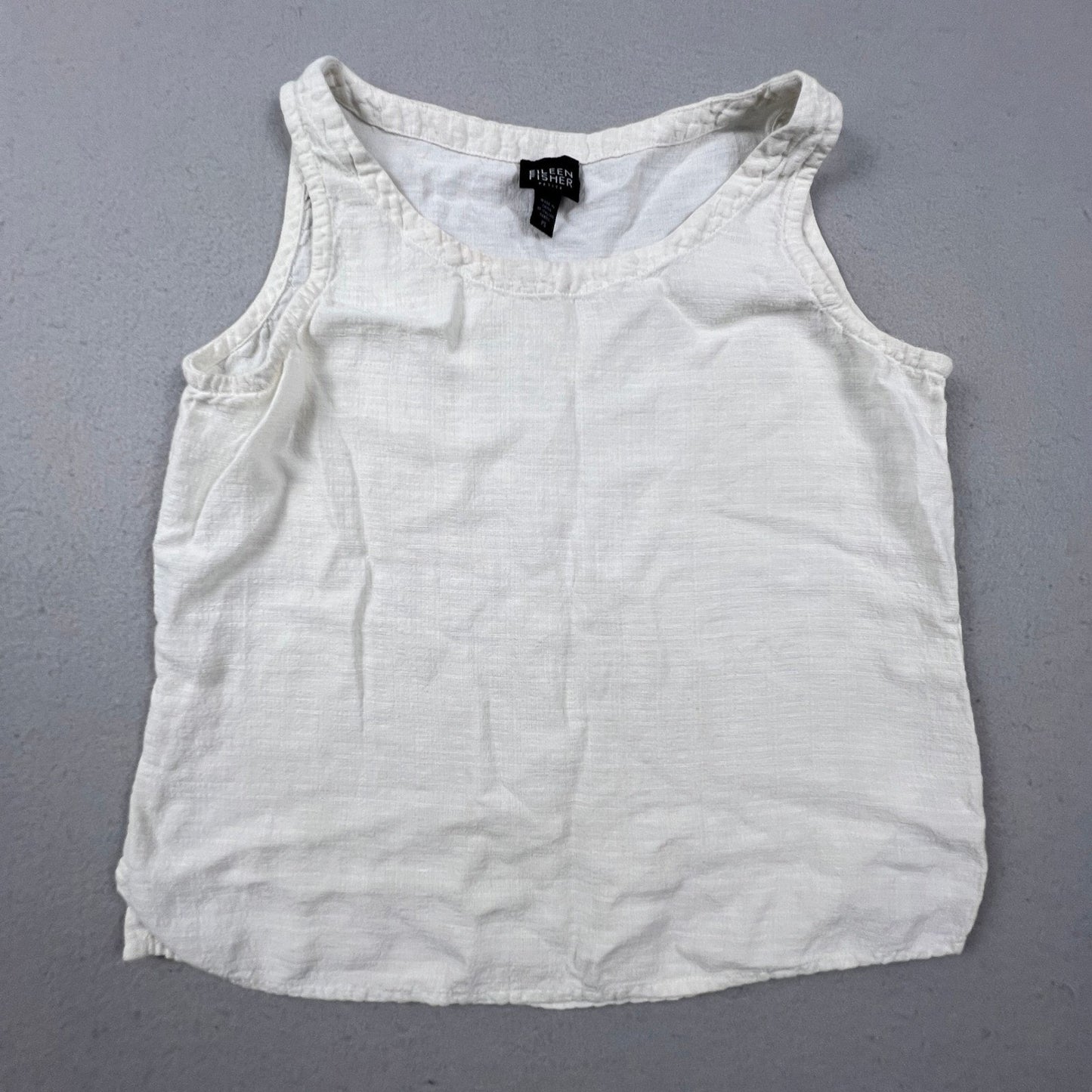 Eileen Fisher Tank Top Womens PS White Linen Blend Sleeveless Slub Shell