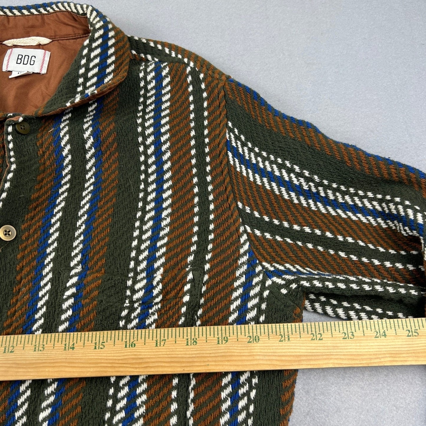 100% Cottong BDG Woven Shirt Jacket Mens Medium Green Striped Heavy Boho Workwear