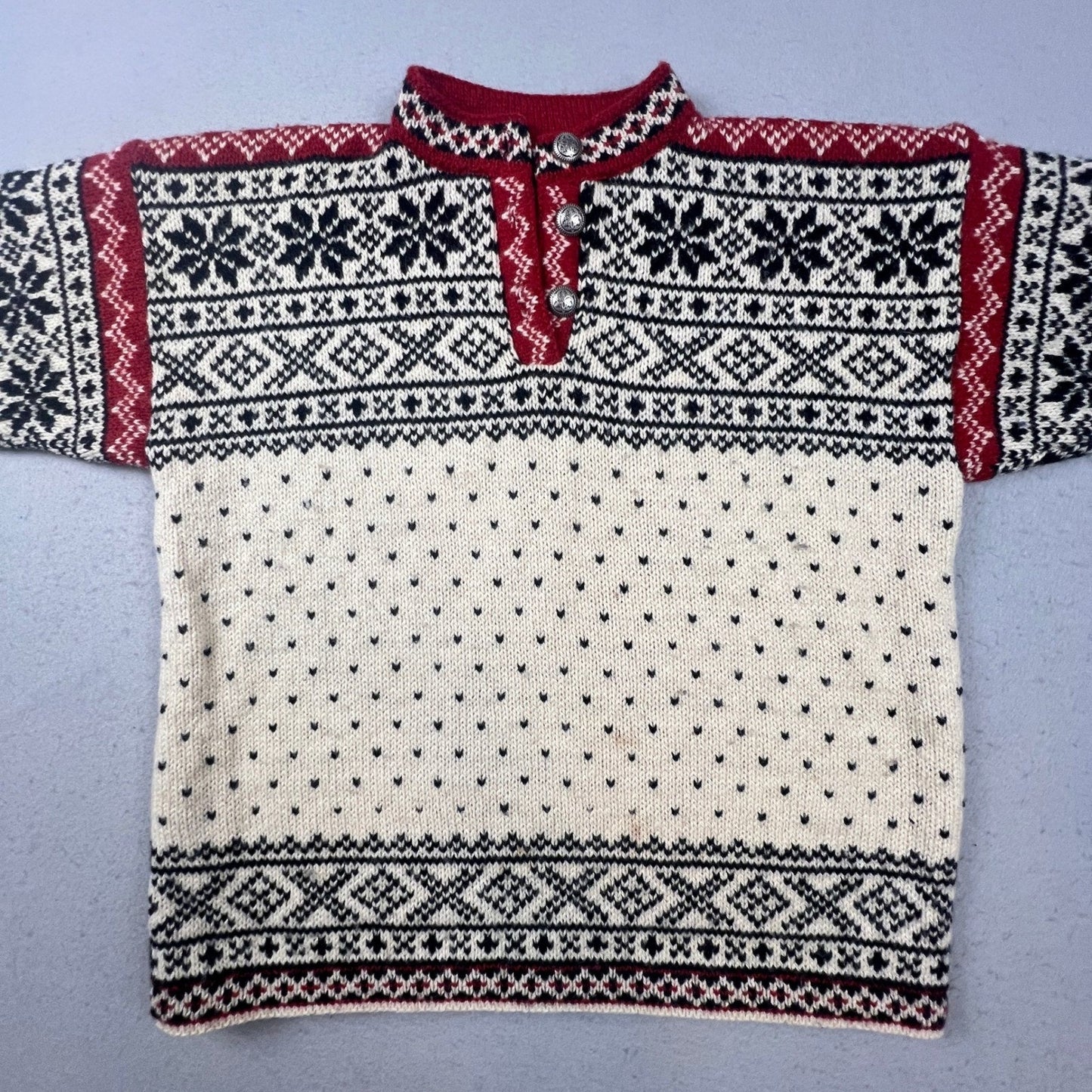 L.L. Bean Sweater Womens Small Cream Red Nordic Fair Isle Wool Blend VTG USA