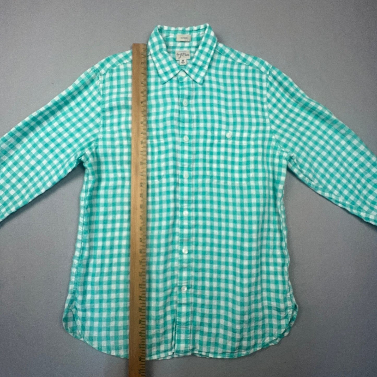 J.Crew Button Down Mens M Gingham Baird McNutt Irish Linen Classic Fit Shirt
