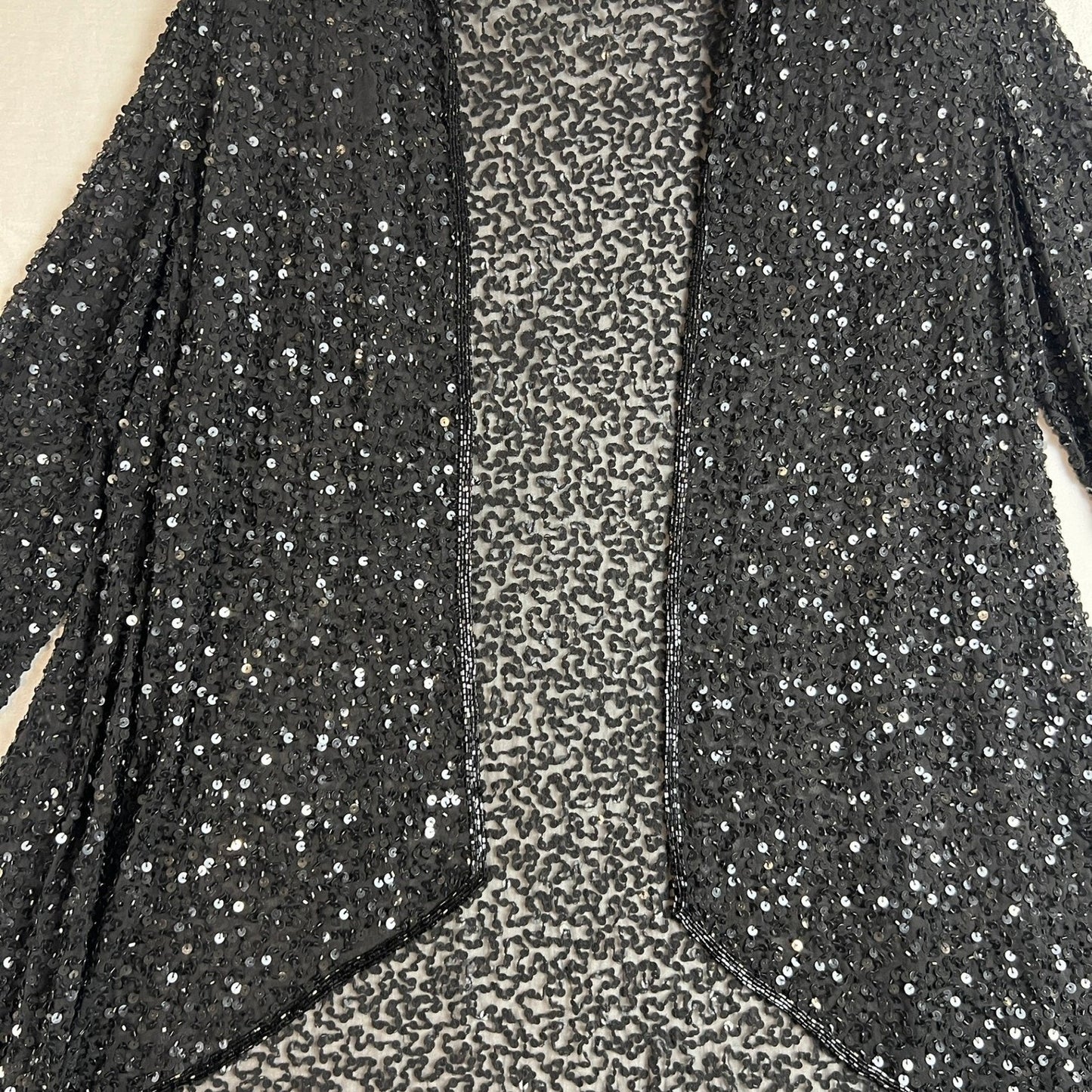 Silk Sequin Cardigan Adrianna Papell Women Small Evening Black Sheer Open Jacket