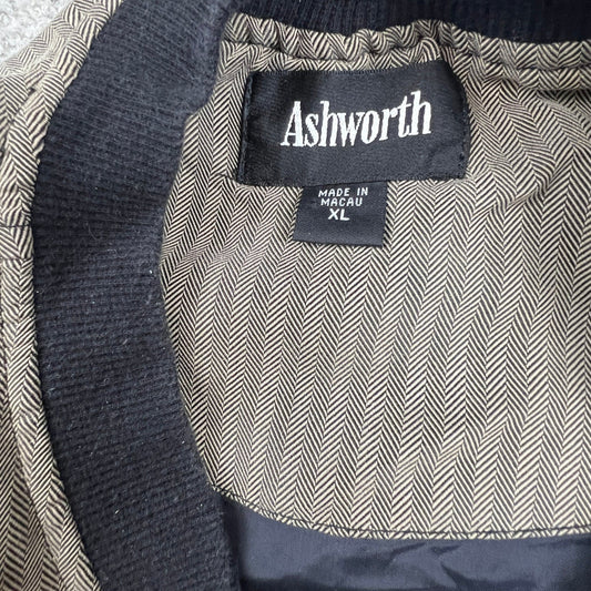 Ashworth Men's V-Neck XL Pullover Olive Herringbone Golf Windshirt Skater