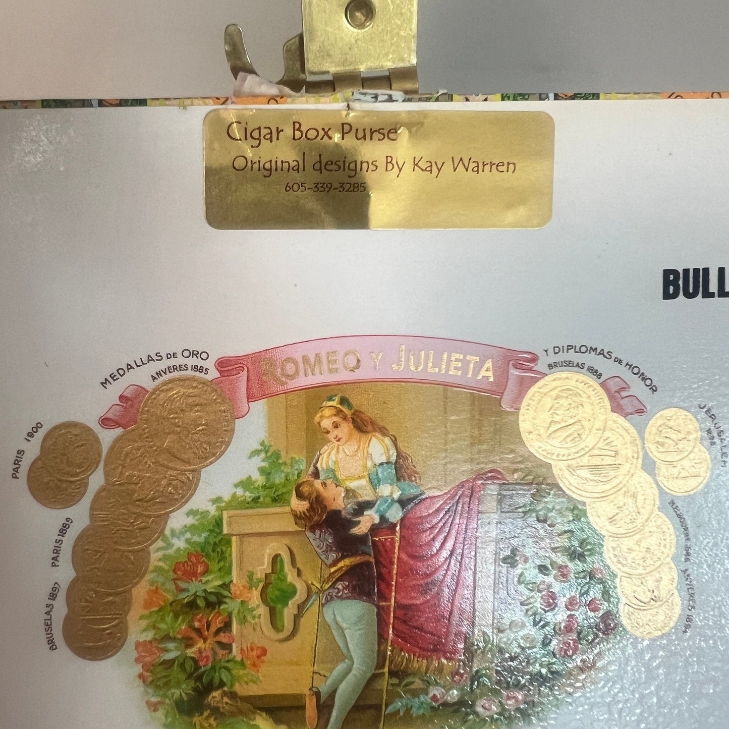 Kay Warren Cigar Box Purse Womens Multicolor Bamboo Handle Romeo y Julieta
