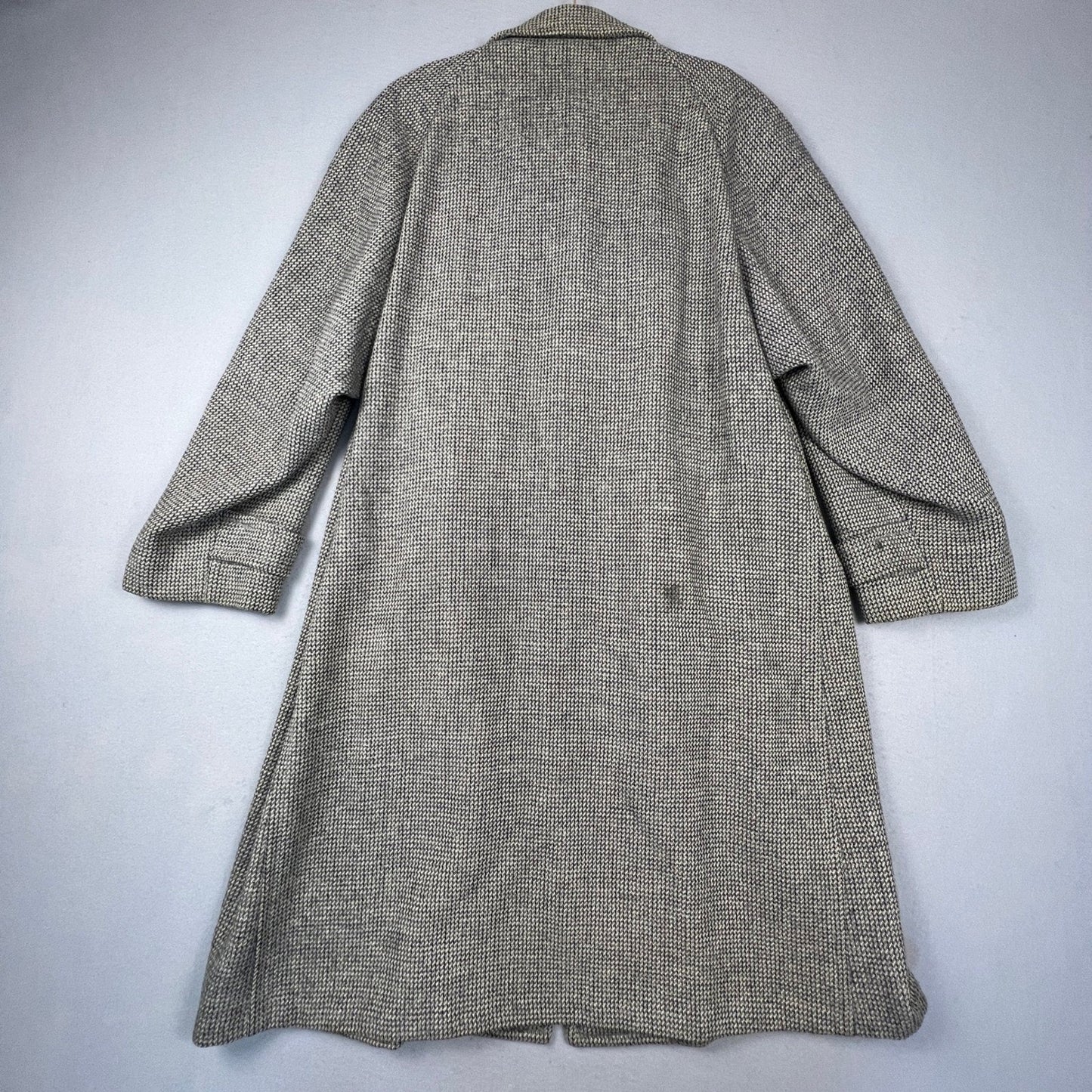 Harris Tweed Overcoat Mens XL Grey Handwoven Pure Scottish Wool Trench Coat VTG