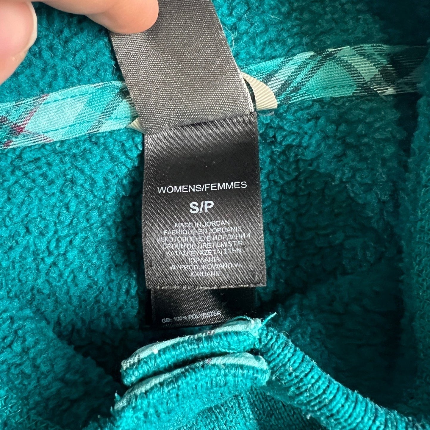 The North Face Fleece Hoodie Pullover Women's Small Petite Teal Neck Plaid Lined