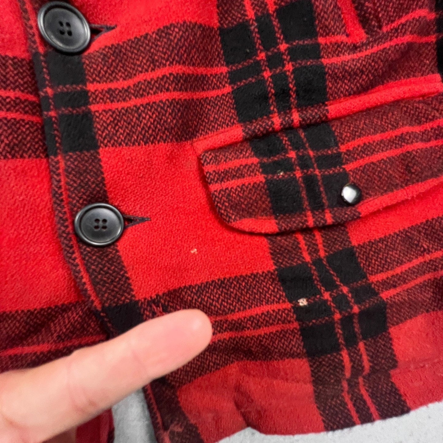 Vintage Carters Hunting Jacket Mens 44 Red Plaid Wool Buffalo Check Cruiser Coat