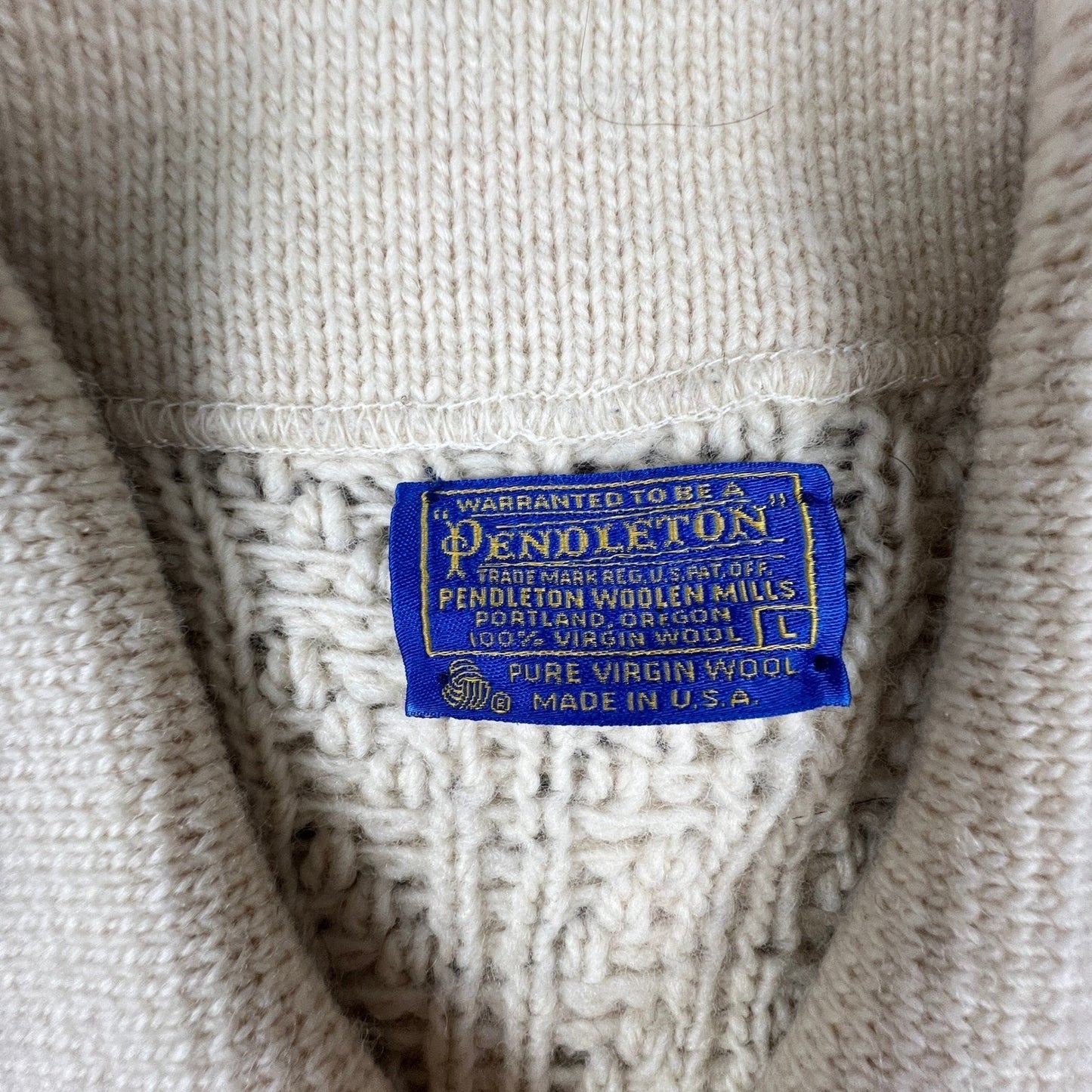 Vintage Pendleton Sweater Mens Large Cream Wool Cable Knit Aran Cardigan USA