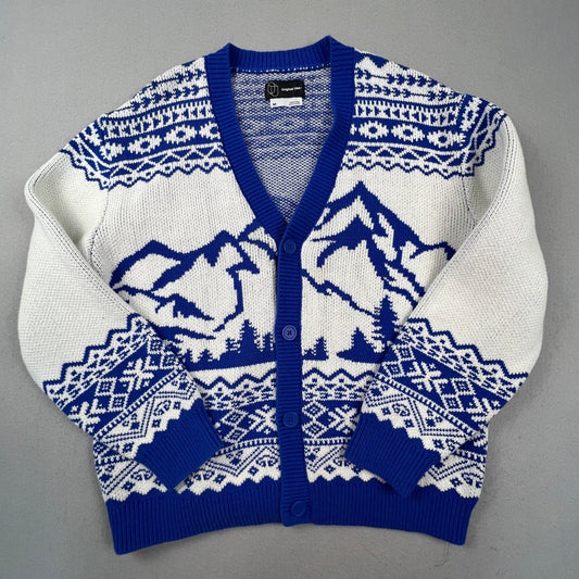 Original Use Cardigan Sweater Womens Medium Blue White Mountain Fair Isle Knit