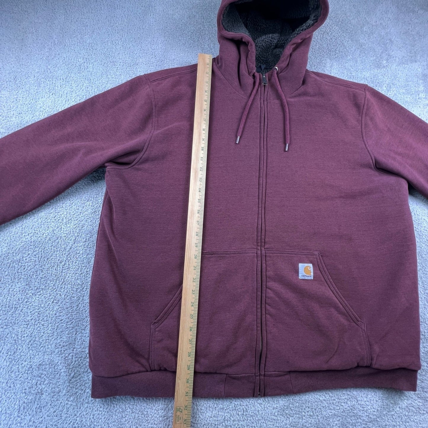 Carhartt Sherpa Lined Hoodie Mens 2XL Tall Burgundy Full Zip Workwear Sweatshirt